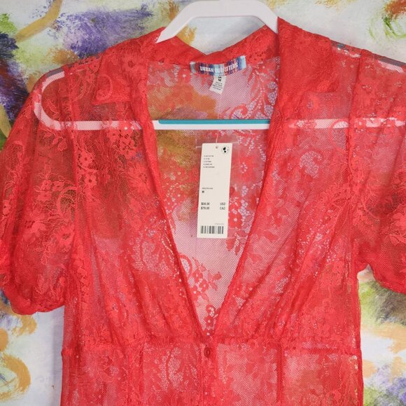 Urban Outfitters Red Button Up Lace Mini Dress M - Picture 2 of 7